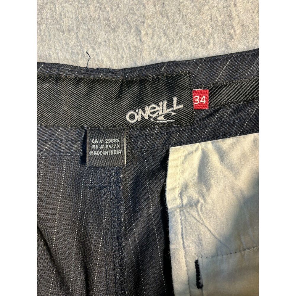 O'Neill Chino Shorts Men Size 34 Black Striped Pocket Flat Front Embroidery Logo - Picture 3 of 5